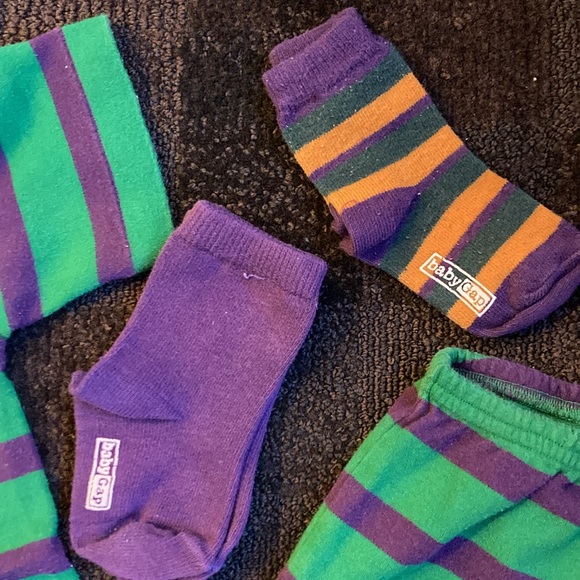 Vintage Baby Gap 6-piece Dress Pants Socks Shoes Striped Green & Purple 12-18 m - Picture 5 of 16